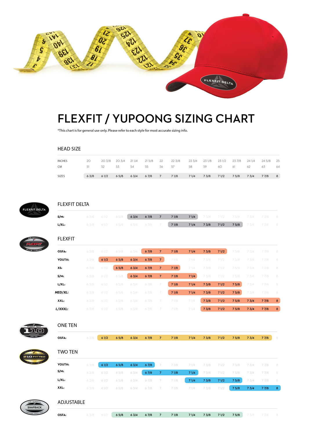 FLEXFIT & YUPOONG Size Chart