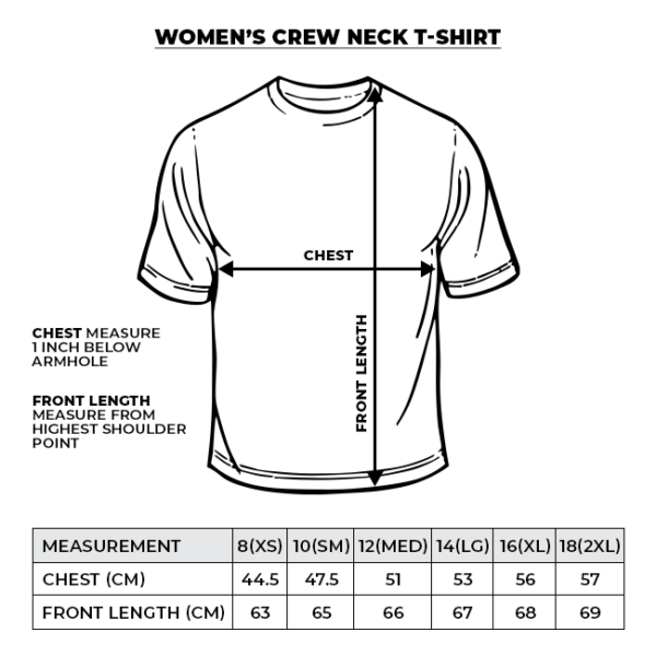 MacLeod Scotland Womens Blank Crew Neck T-Shirt Size Chart